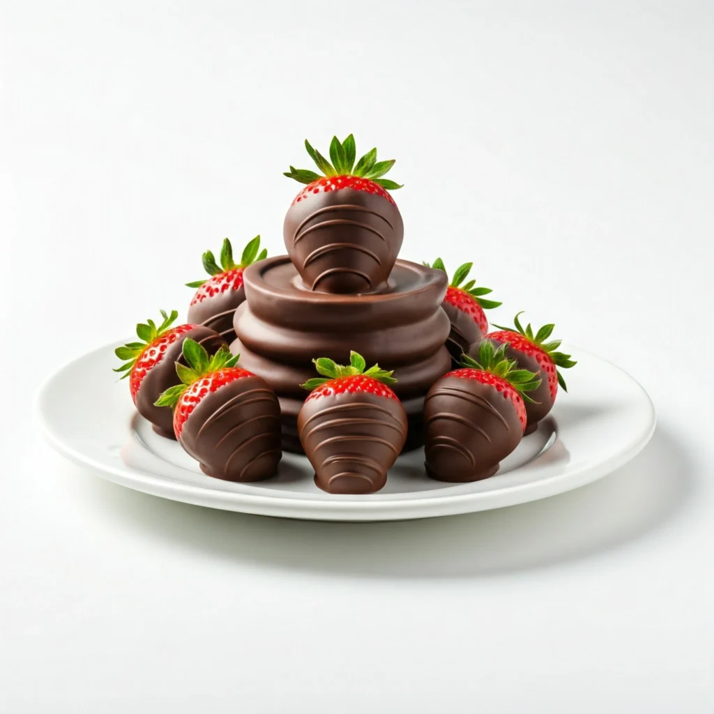 Chocolate-dipped strawberries on a white plate