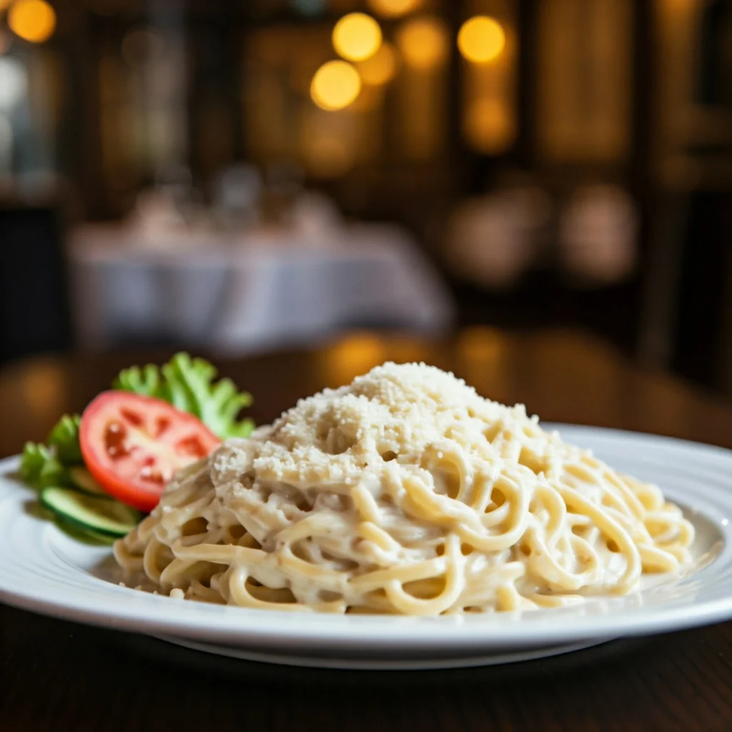 Creamy pasta Alfredo paired with a crisp green salad.