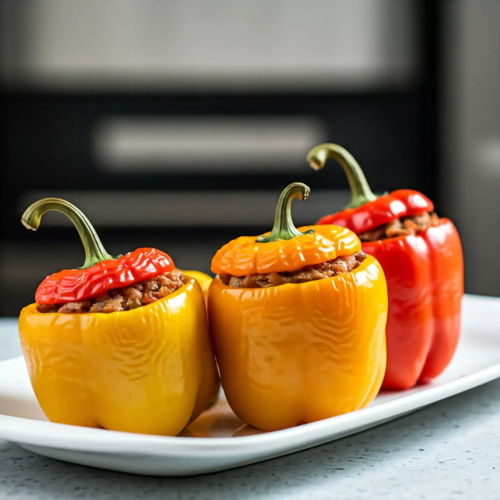 Stuffed bell peppers filled with rice and cheese, perfect for couples.