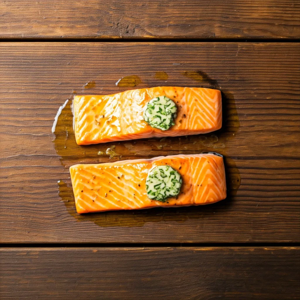 Seared salmon with lemon butter sauce, plated for an intimate dinner.