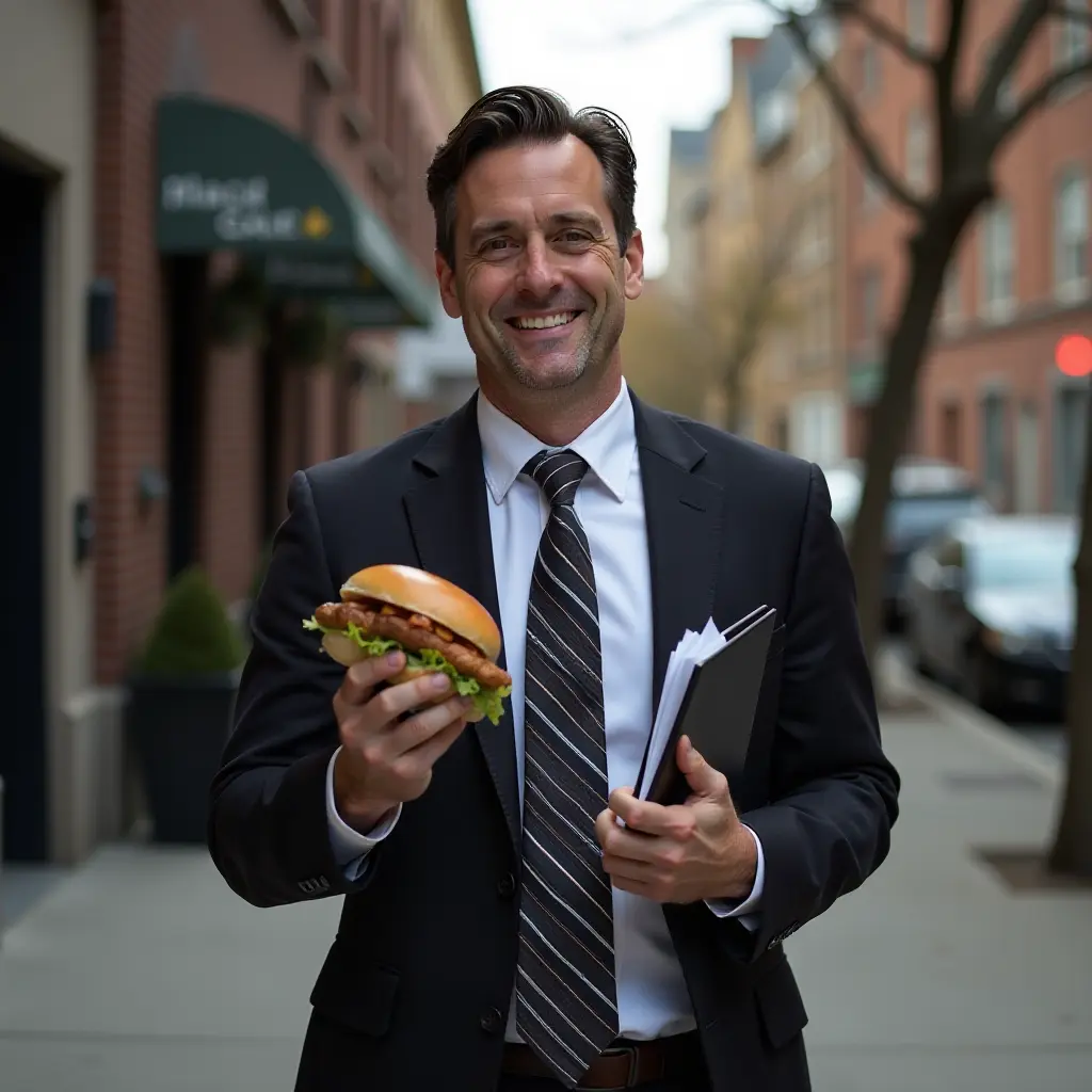 Businessperson eating a Jimmy Dean Breakfast Sandwich on their way to work.