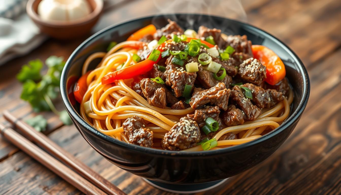 Quick and Easy Mongolian Ground Beef Noodles Recipe