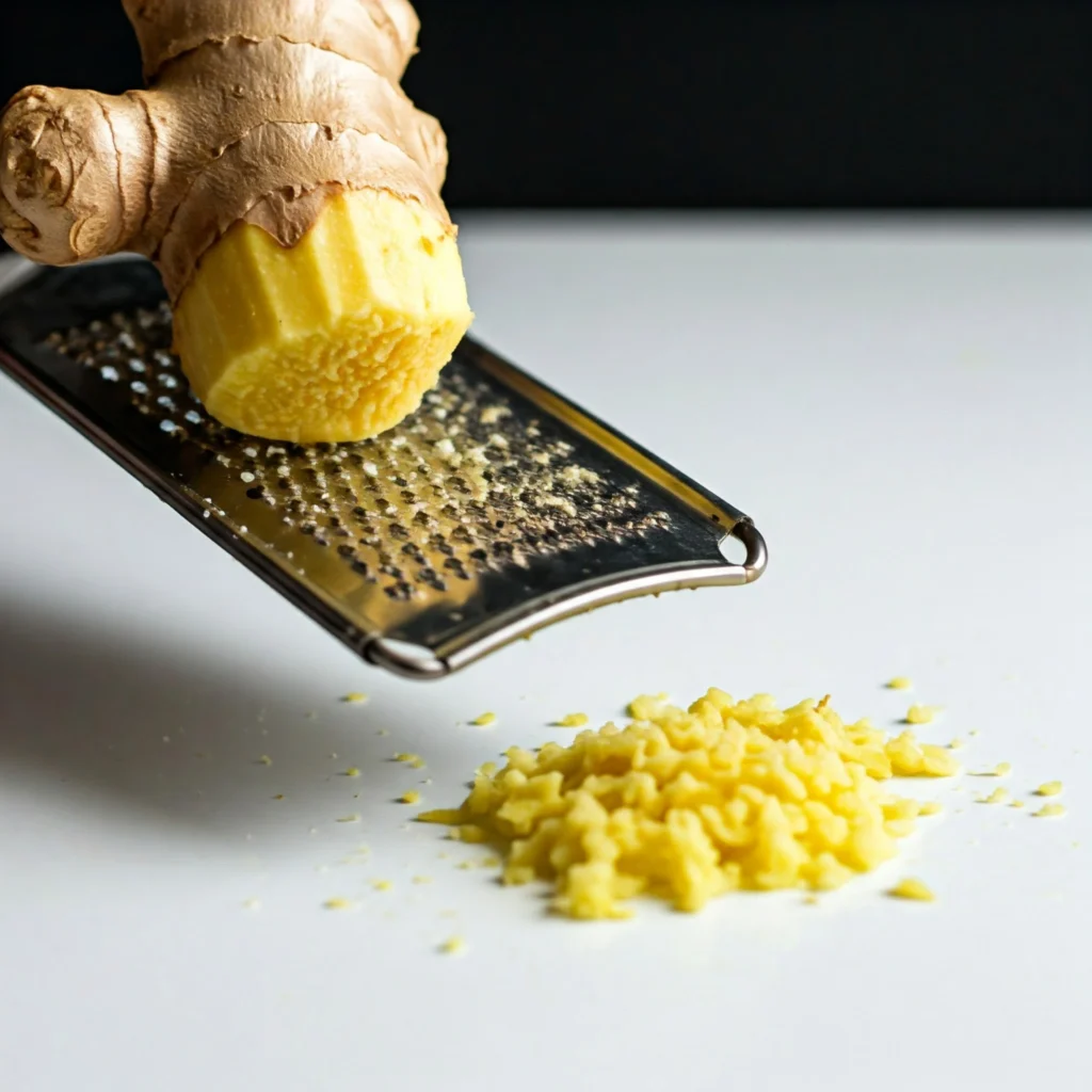 Grating fresh ginger root for Asian salad dressing recipe