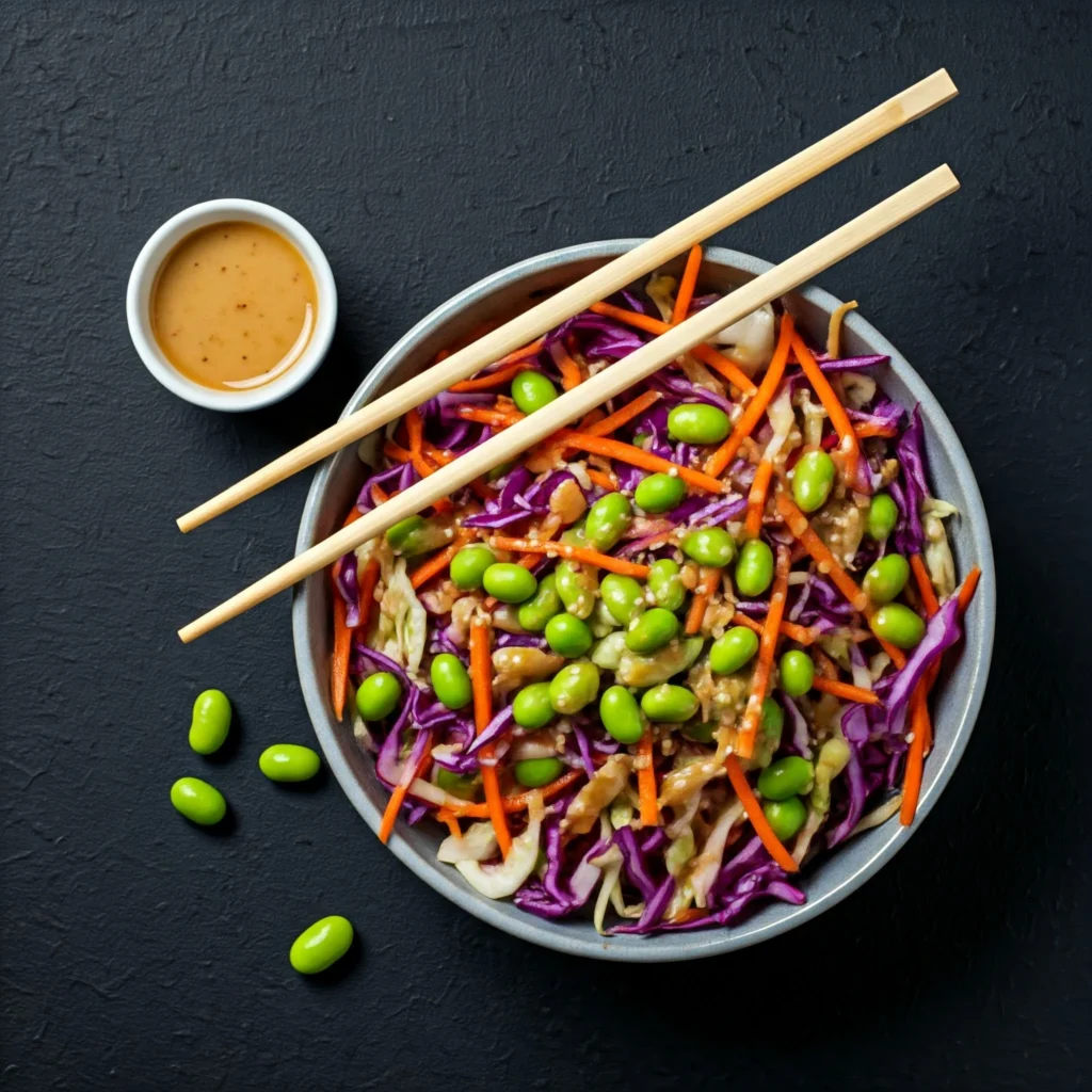 Asian slaw with homemade sesame dressing and chopsticks