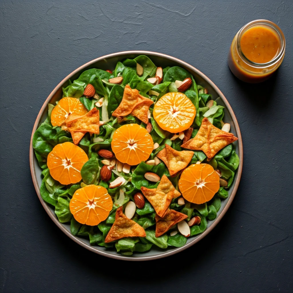 Asian green salad with mandarin oranges and sesame dressing