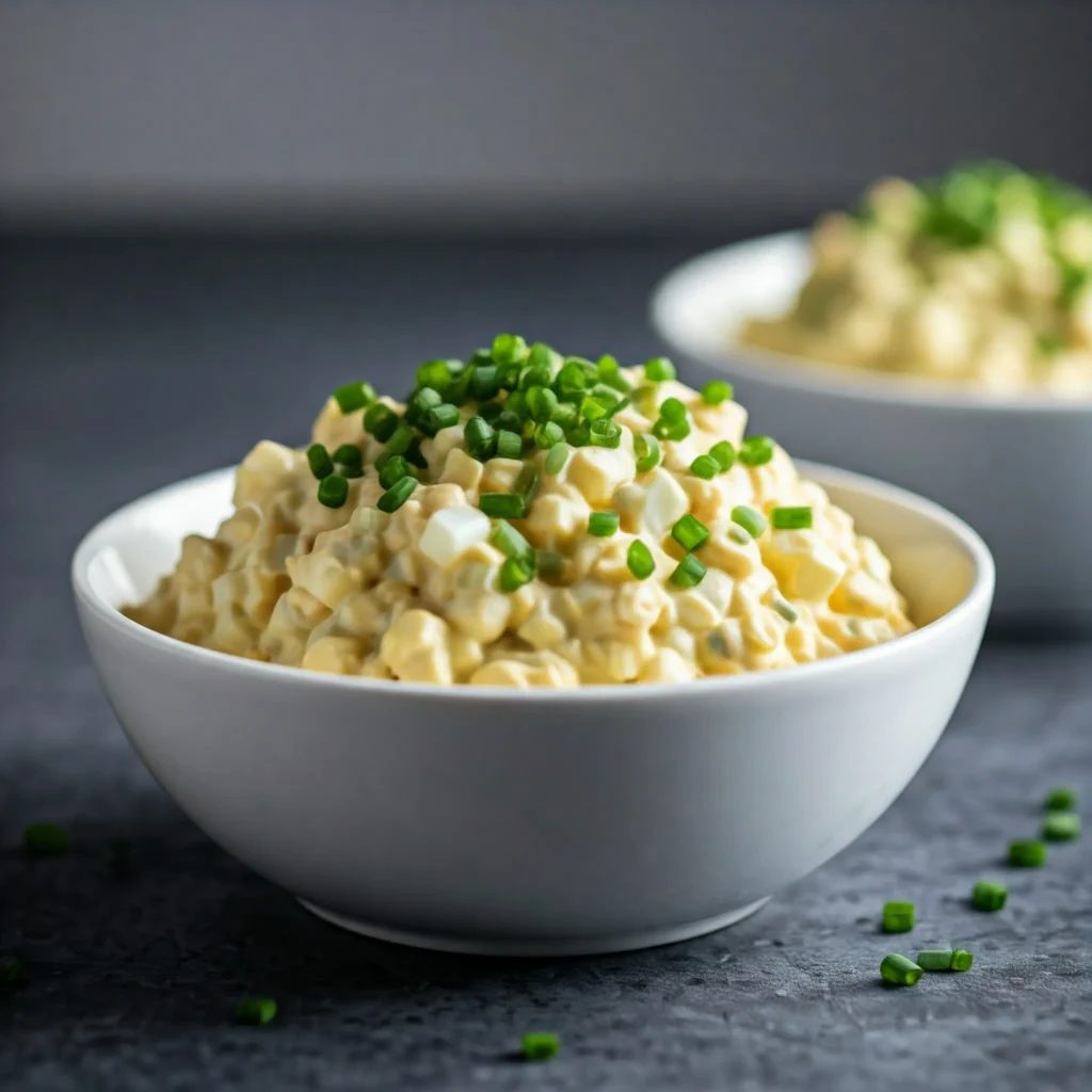 Creamy carnivore egg salad recipe with perfectly chopped boiled eggs