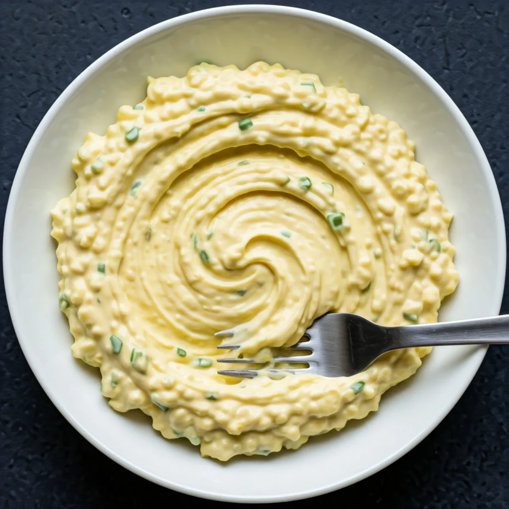 Mixing carnivore egg salad to perfect consistency