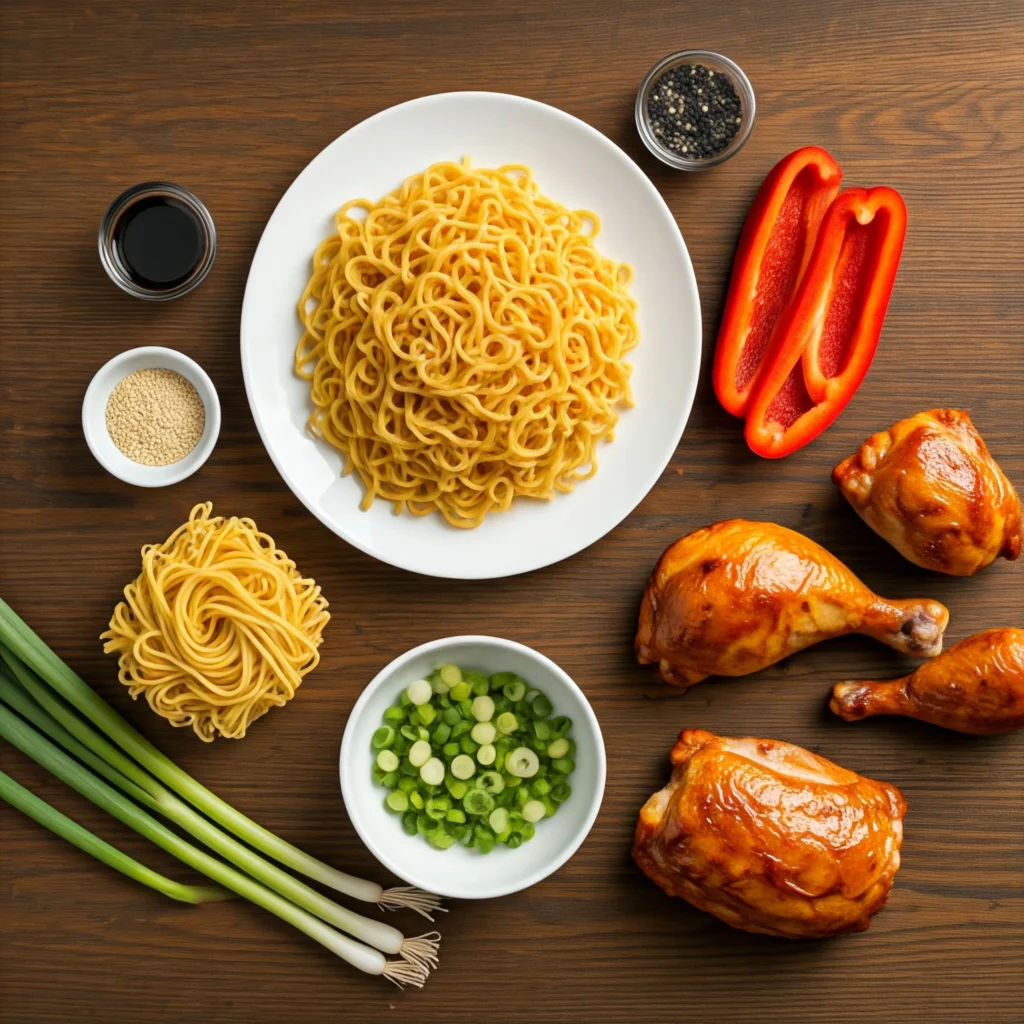 Ingredients for homemade Asian chicken noodle salad recipe