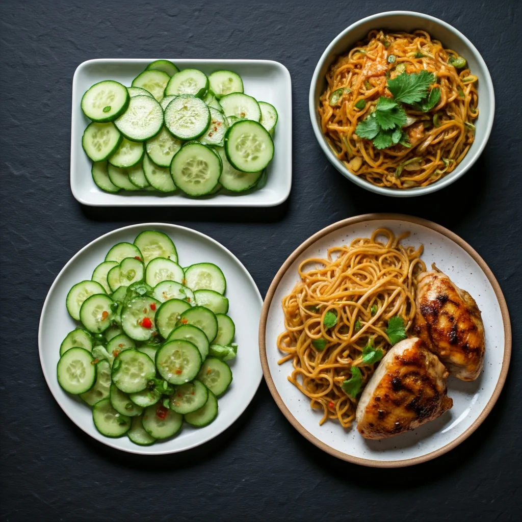 Chinese cucumber salad served with Asian main dishes