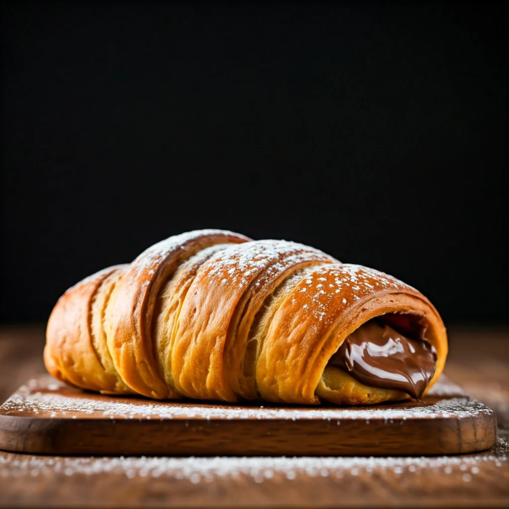 Nutella-stuffed crescent roll with powdered sugar