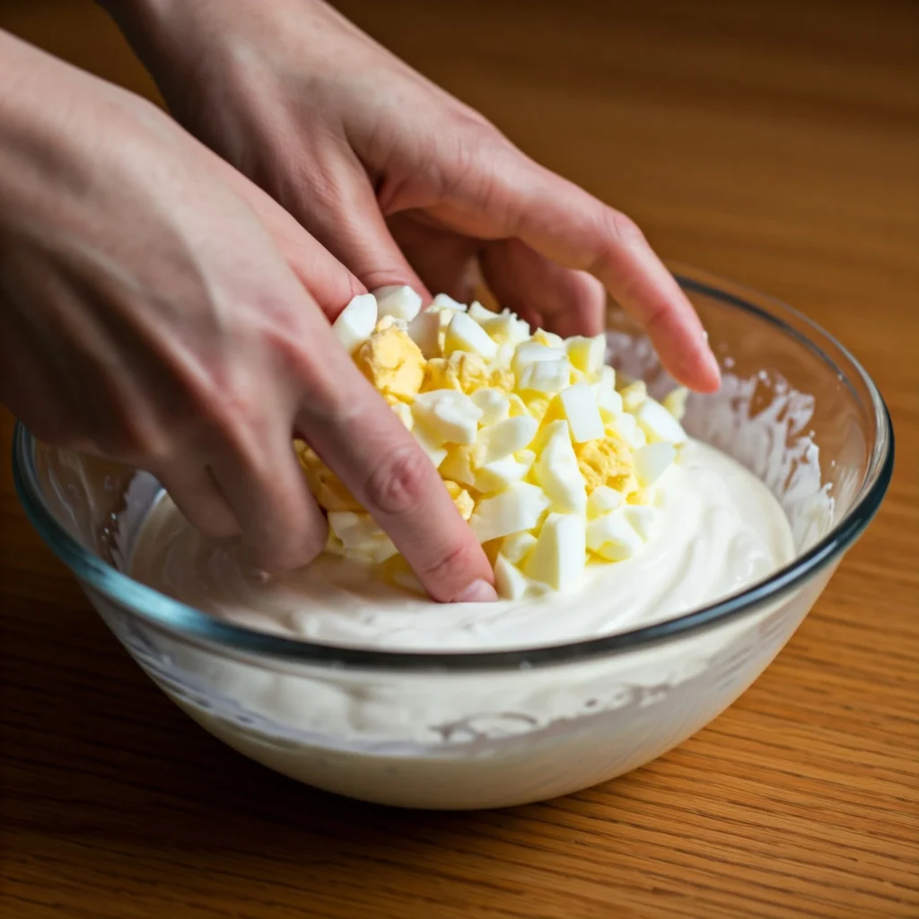 Mixing egg salad with Greek yogurt instead of mayonnaise