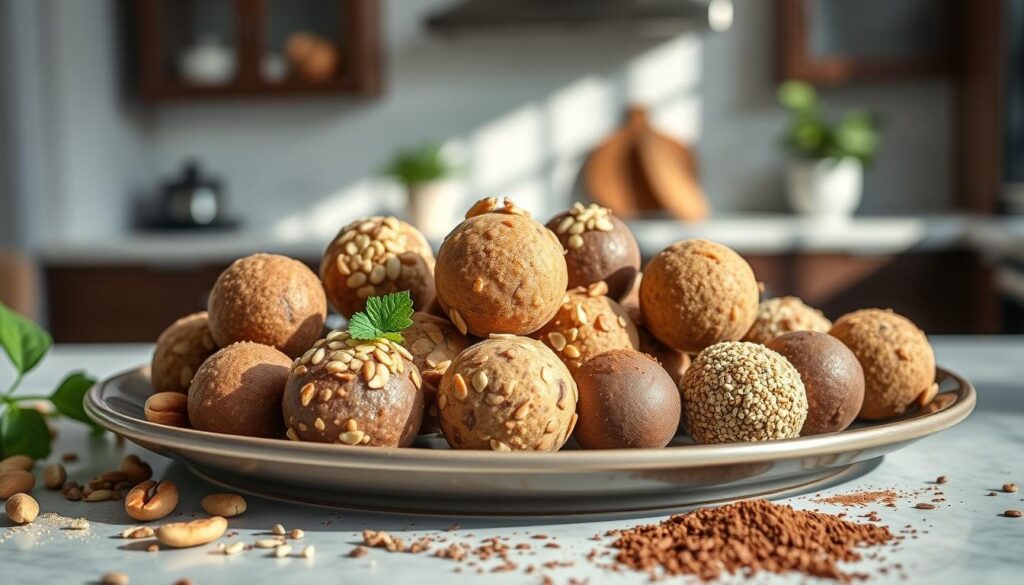 a plate of arbonne protein balls on a table