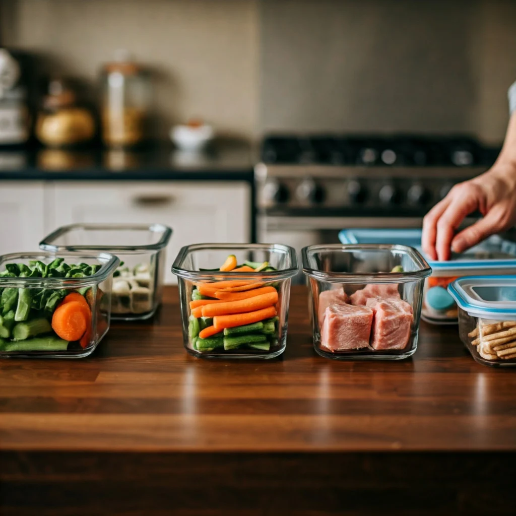 Organized meal prep session showing efficient preparation of toddler lunch components for the week"
Location: Under "Tips for Long-Term Success