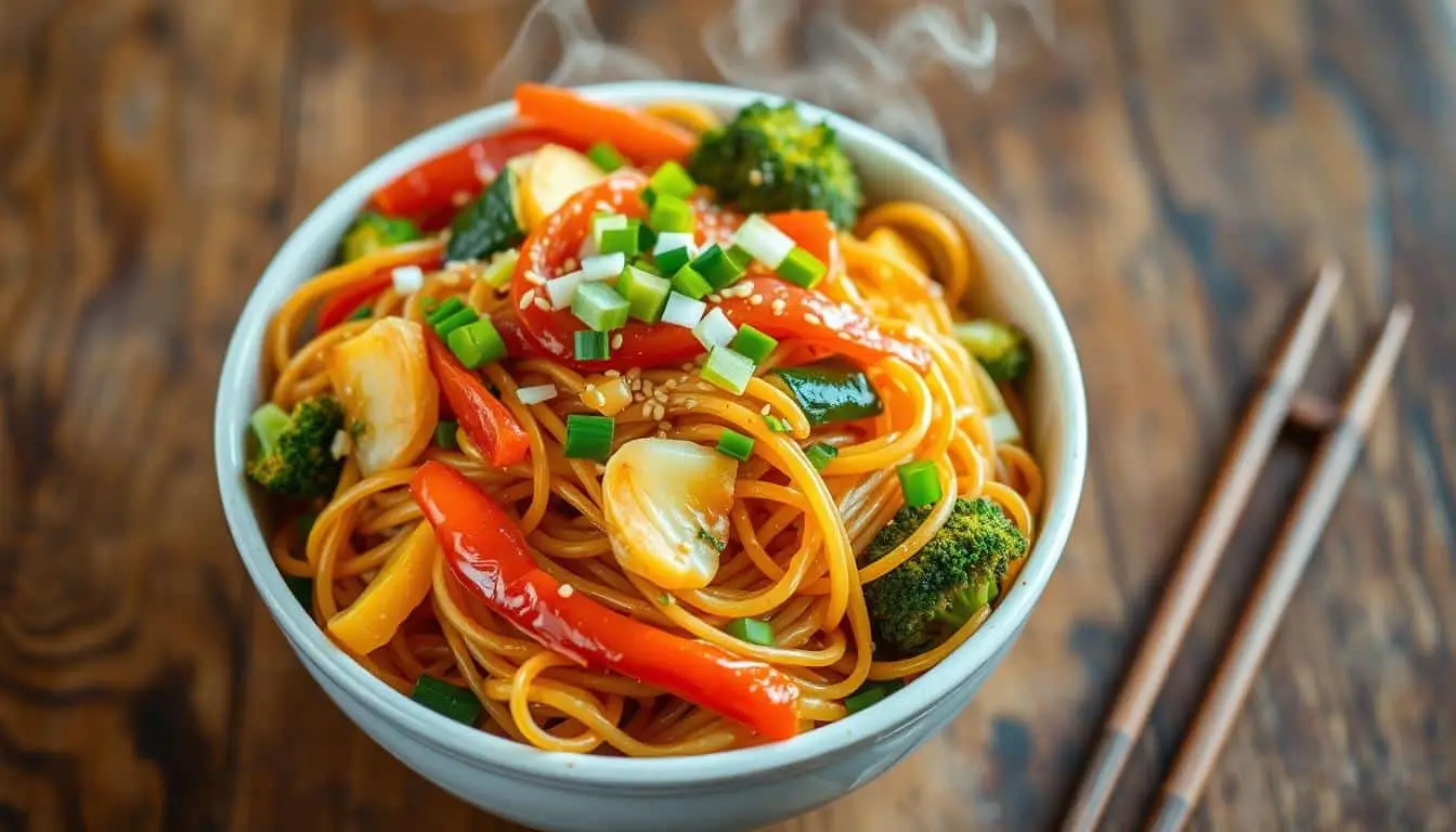 healthy vegetable lo mein noodles