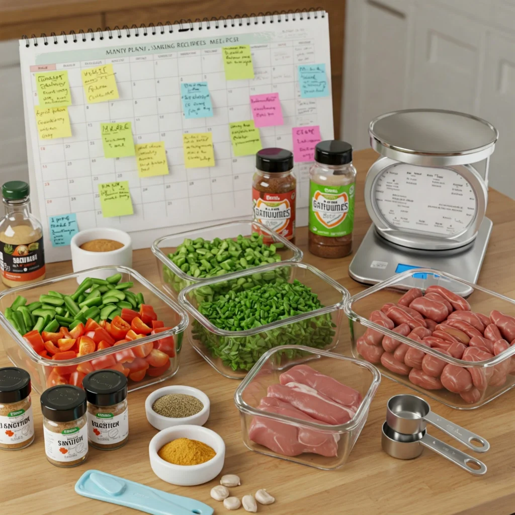 Meal prep organization system for Mandy in the Making recipes to save time during weeknight cooking